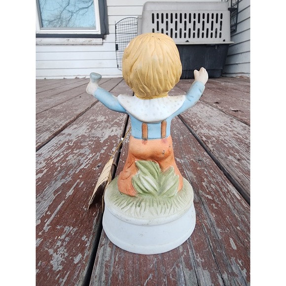 Vintage Porcelain 1970s Little Boy & Dog Music Box W/ Tag, Tested - Picture 3 of 7